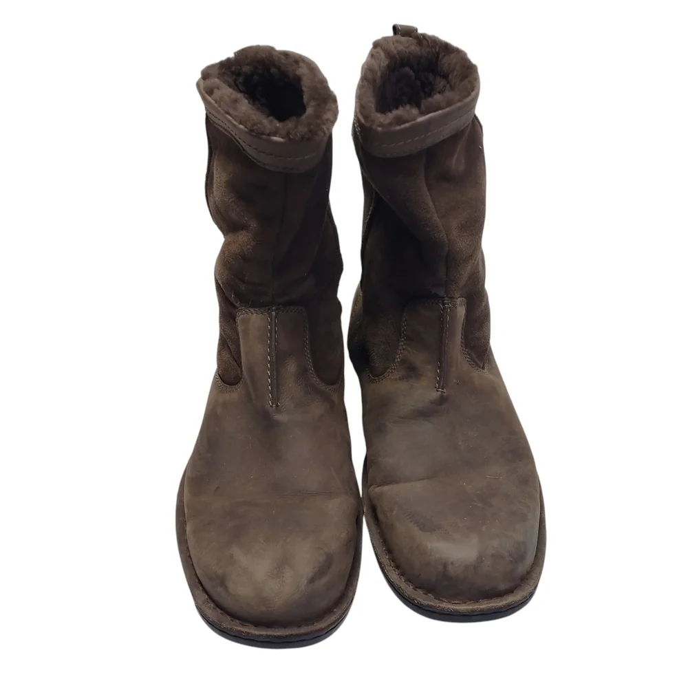 UGG Men's Size 15 Brown Leather/Suede Pull-On Boots Sheepskin Fur Lining